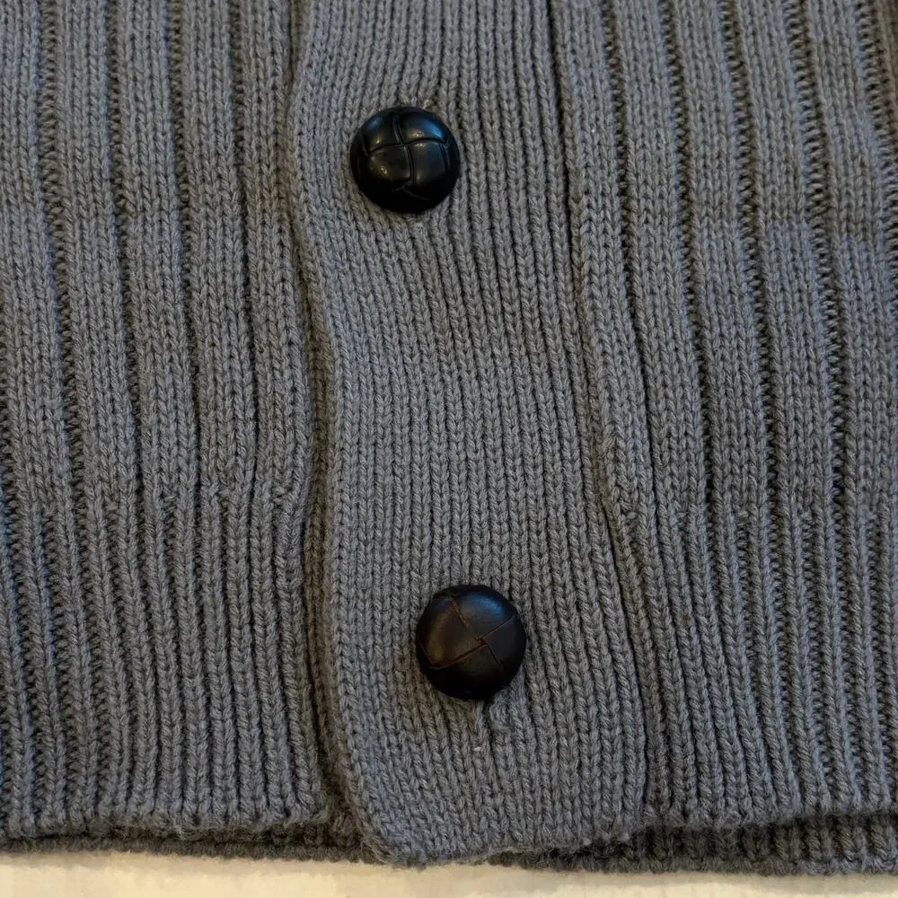 John Blair Sweater Mens Sz Large Gray Cardigan Cable Knit pockets Grandpa *READ*